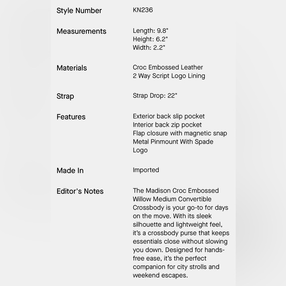 Kate Spade Madison Croc Embossed
Willow Medium
Crossbody - Picture 6 of 13